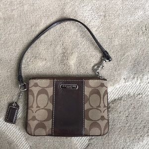 Authentic Coach Brown Material Leather Wristlet